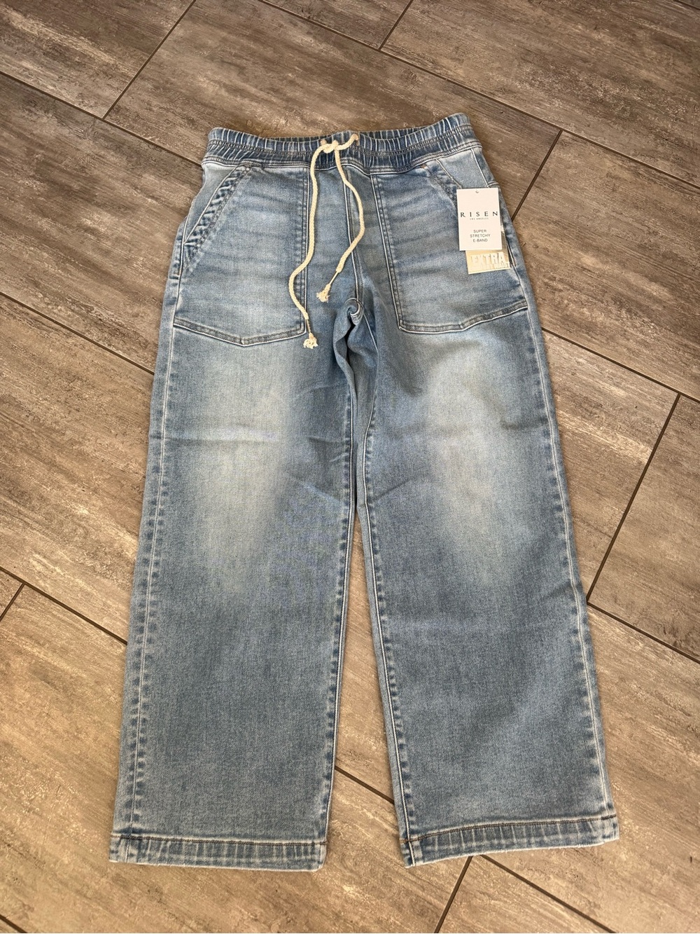 Risen Women's Light Blue Cropped Drawstring Jeans